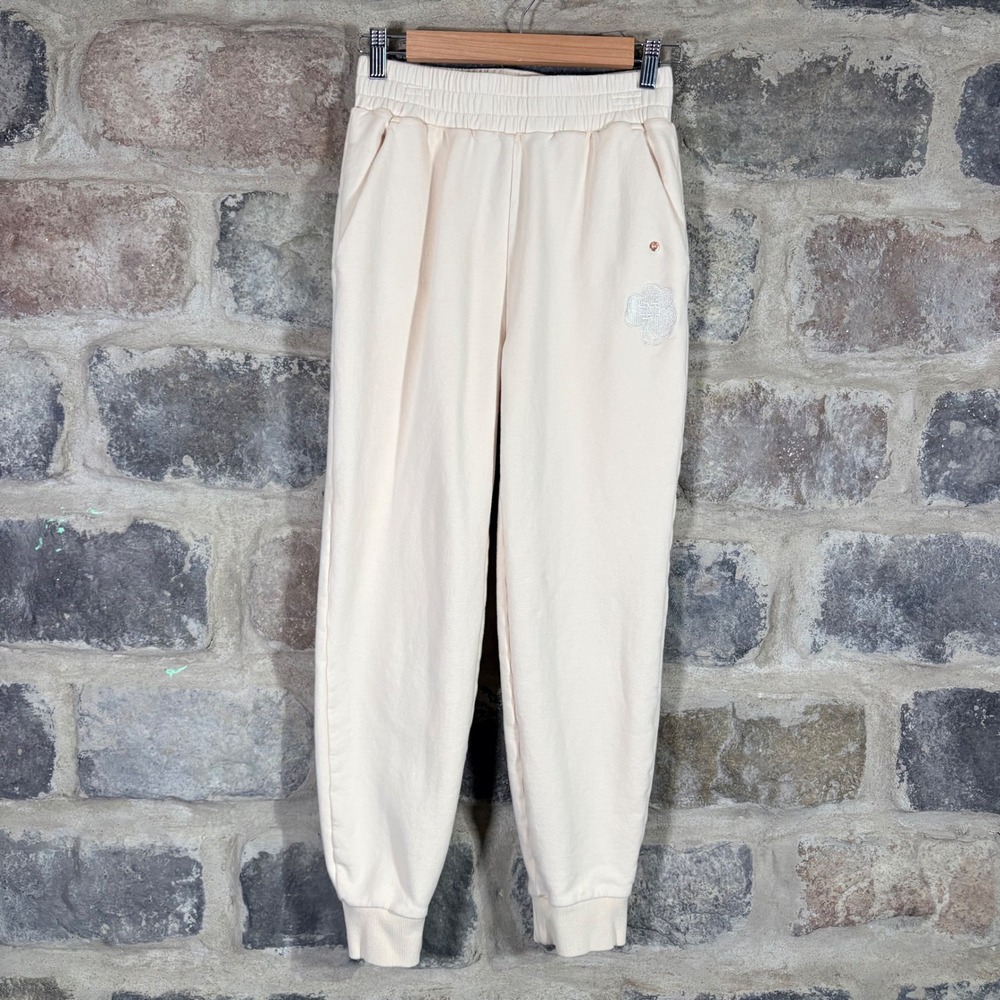 KadyLuxe Cream Notre Dame Shamrock Logo Sweatpants‎ Joggers Women's Size Small